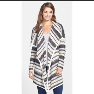 Kensie Open Front Striped Long Cardigan